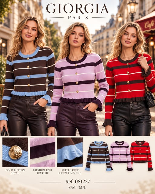 Polo rayé rugby — Réf. 081226 — Tops & Pulls — Grossiste GIORGIA paris
