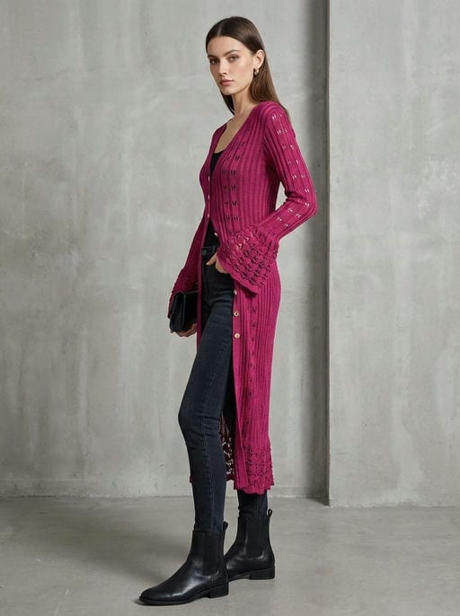 Robe en Maille Crochet Col V Ajustée — vue 3