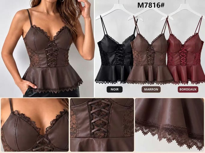 Corset simili cuir lacet — Réf. M7816# — Prévente — Grossiste GIORGIA paris