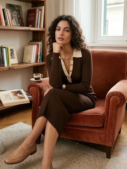 Robe Longue en Maille Côtelée — Urban Woman — Grossiste GIORGIA paris