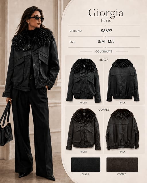 Veste oversize avec col effet fourrure — Réf. s6697 — Manteaux & Vestes — Grossiste GIORGIA paris