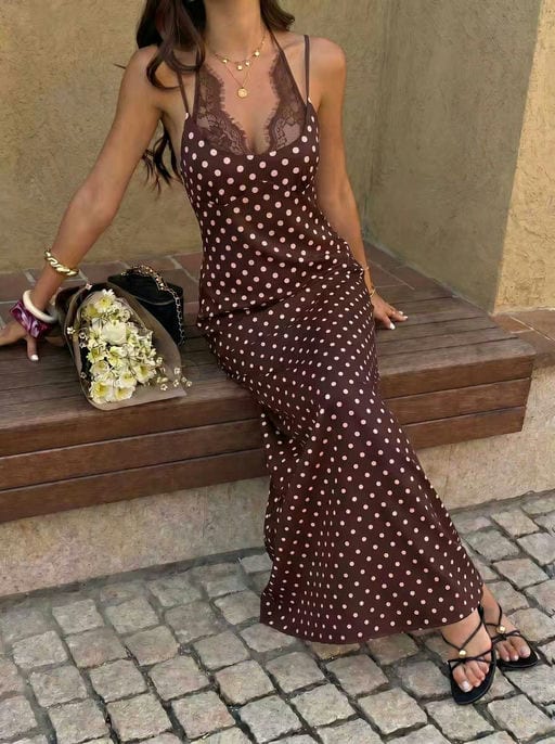Robe longue pois et dentelle — Réf. 26380 — Summer Vibes — Grossiste GIORGIA paris