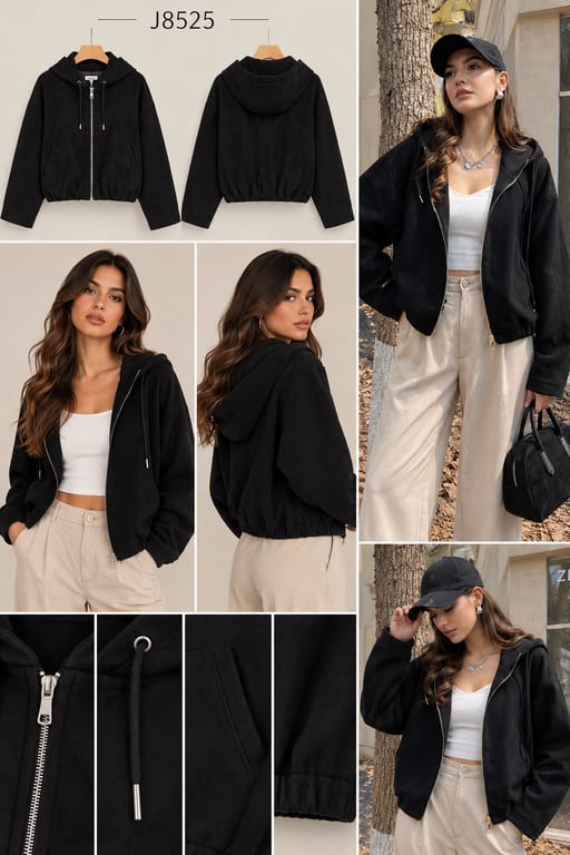 Sweat à capuche noir — Réf. J8525 — Tops & Pulls — Grossiste GIORGIA paris