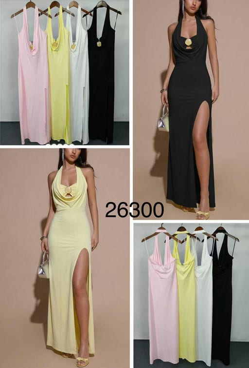 Robe Longue de Soirée Drapée avec Anneau Doré - Style Riviera — vue 2