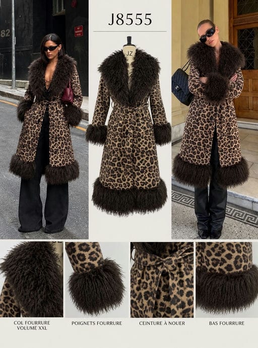 Manteau Léopard Fourrure — Réf. J8555 — Prévente — Grossiste GIORGIA paris