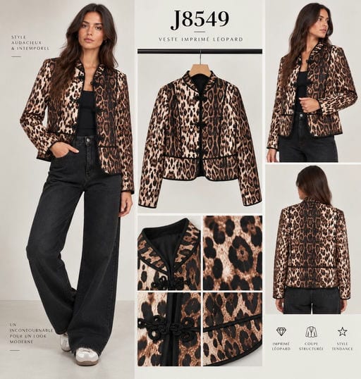 Blazer Léopard Imprimé — Réf. J8549 — Manteaux & Vestes — Grossiste GIORGIA paris