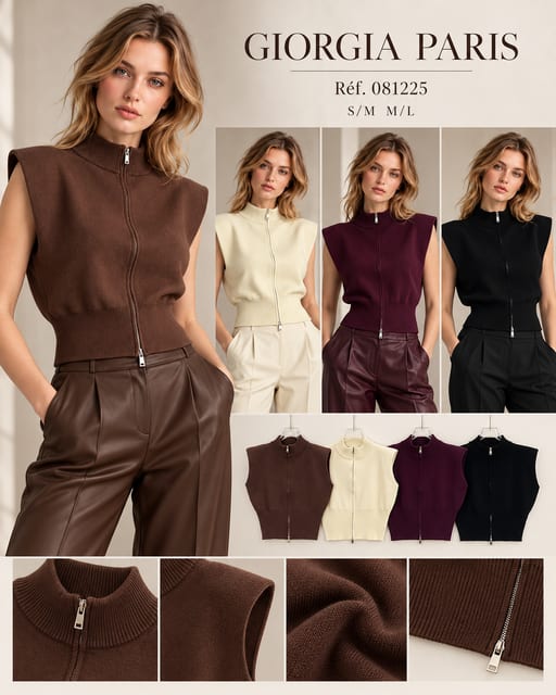 Gilet sans manches zippé — Réf. 081225 — Tops & Pulls — Grossiste GIORGIA paris
