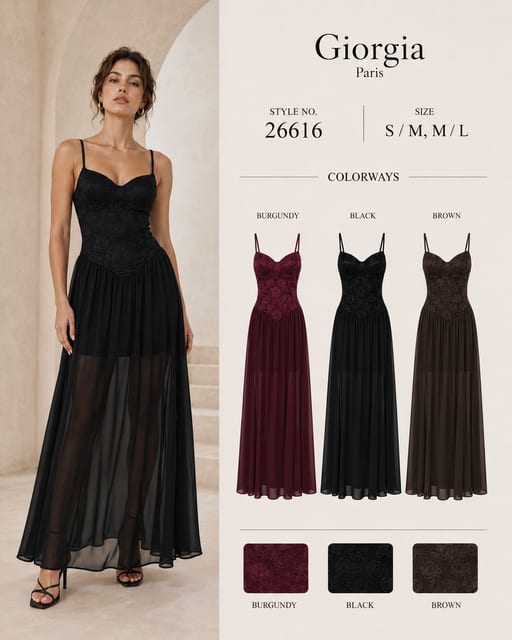 Robe longue en dentelle — Réf. 26616 — Robes de Soirée — Grossiste GIORGIA paris
