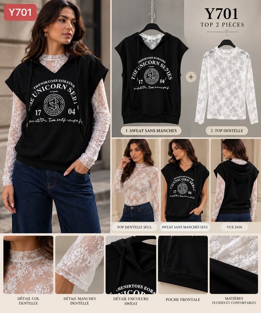 Top ensemble 2 pièces — Réf. Y701 — Tops & Pulls — Grossiste GIORGIA paris
