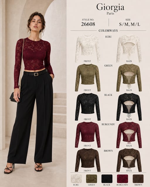 Top dos lacé en dentelle — Réf. 26608 — Prévente — Grossiste GIORGIA paris
