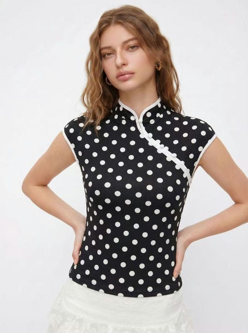 Top Pois – Col Mao Asymétrique — vue 3