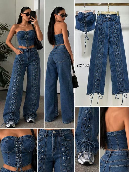 Ensemble corset et jean lacets — Réf. YX1152 — Pantalons & Ensembles — Grossiste GIORGIA paris