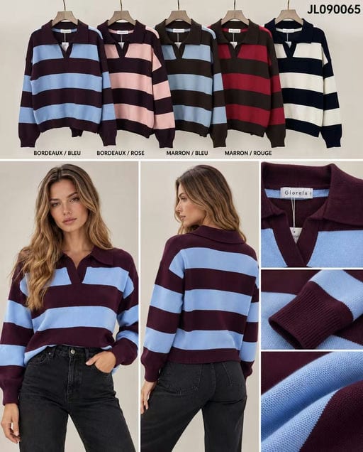 Polo Rugby Rayé — Réf. JL090065 — Tops & Pulls — Grossiste GIORGIA paris