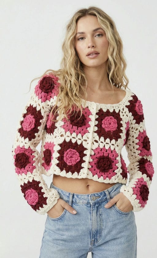 Gilet en Crochet à Fleurs — Bohème — Grossiste GIORGIA paris
