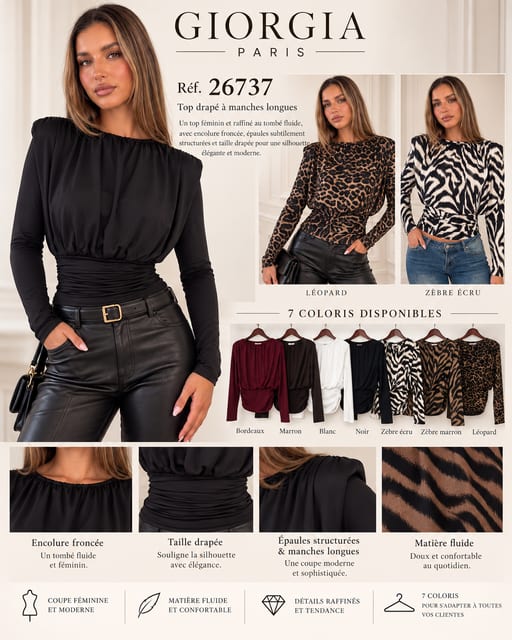 Top Drapé Encolure Froncée — Réf. 26737 — Prévente — Grossiste GIORGIA paris