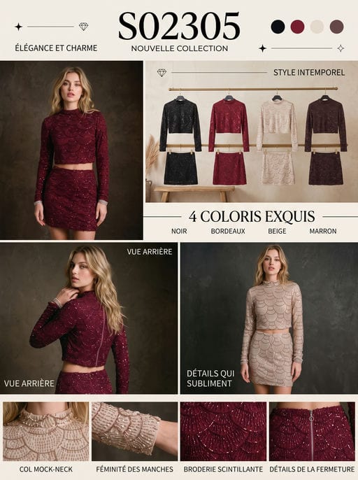 Ensemble Top Jupe Écailles — Réf. S02305 — Prévente — Grossiste GIORGIA paris