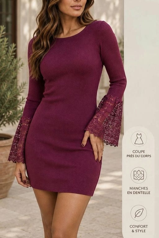 Robe en maille avec poignets évasés en dentelle — vue 2