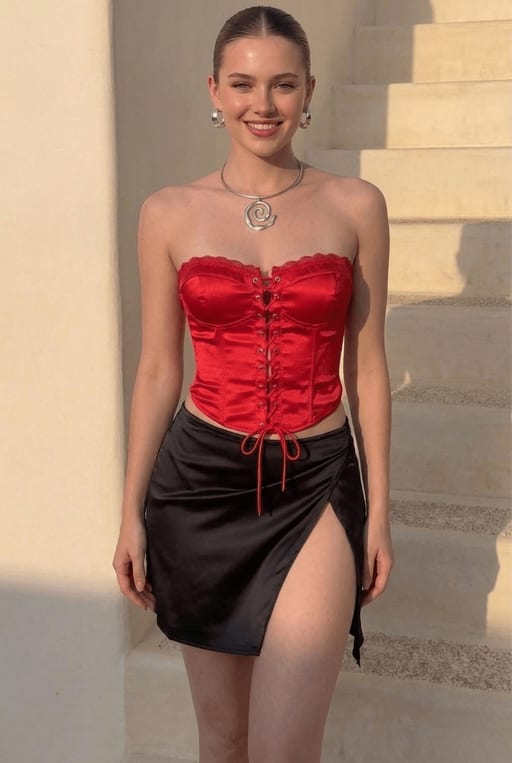 Top corset élégant en satin avec lacets — Chic & Soirée — Grossiste GIORGIA paris