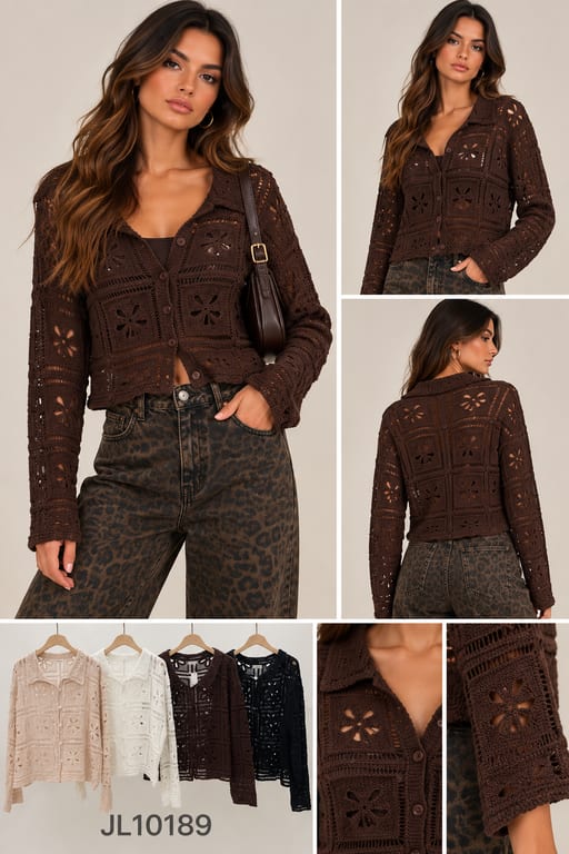 Chemise Crochet Ajourée — Réf. JL10189 — Tops & Pulls — Grossiste GIORGIA paris