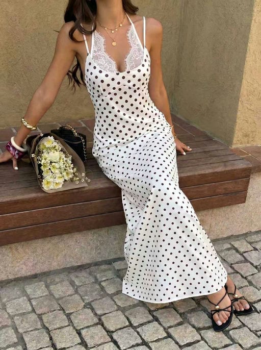 Robe longue pois et dentelle — vue 2