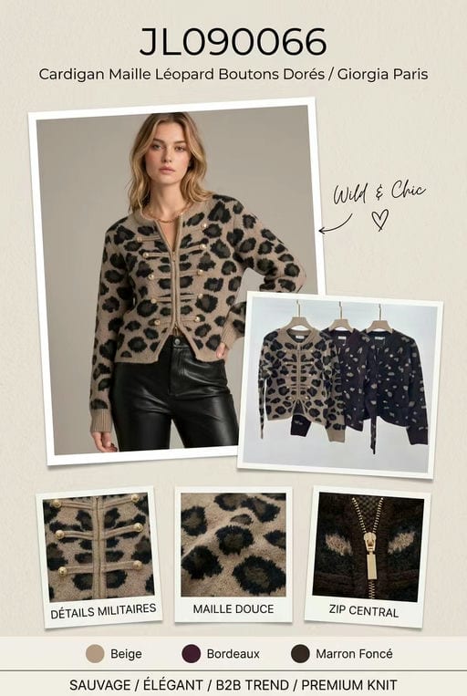 Cardigan Maille Léopard — Réf. JL090066 — Tops & Pulls — Grossiste GIORGIA paris