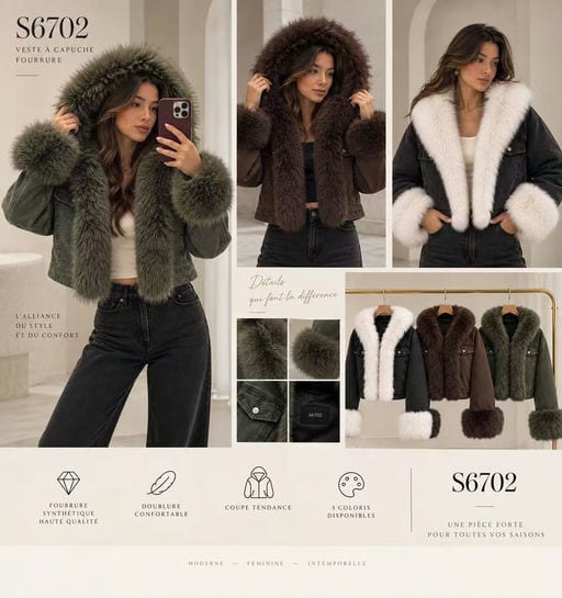 Veste à capuche fourrure — Réf. S6702 — Manteaux & Vestes — Grossiste GIORGIA paris
