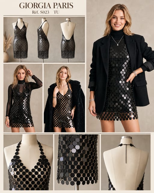 Mini Robe Paillettes Chaîne — Réf. S023 — Prévente — Grossiste GIORGIA paris