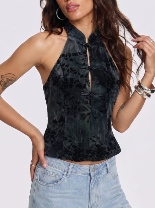 Top halter neckline floral asiatique — vue 2