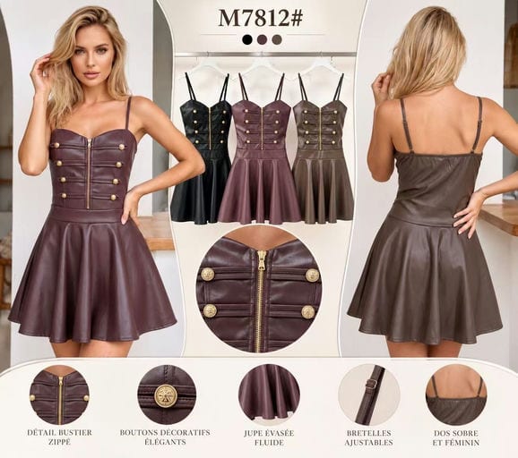 Robe simili cuir — Réf. M7812# — Robes & Jupes — Grossiste GIORGIA paris