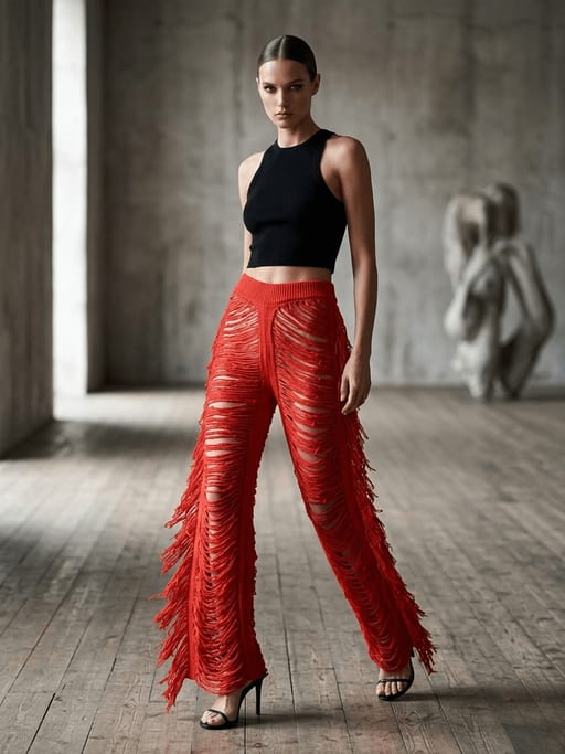 Pantalon large effiloché en cascade — Bohème — Grossiste GIORGIA paris