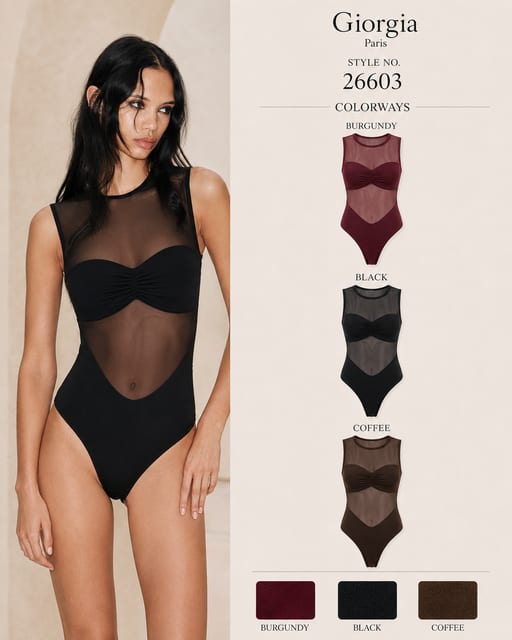 Body en mesh drapé — Réf. 26603 — Prévente — Grossiste GIORGIA paris