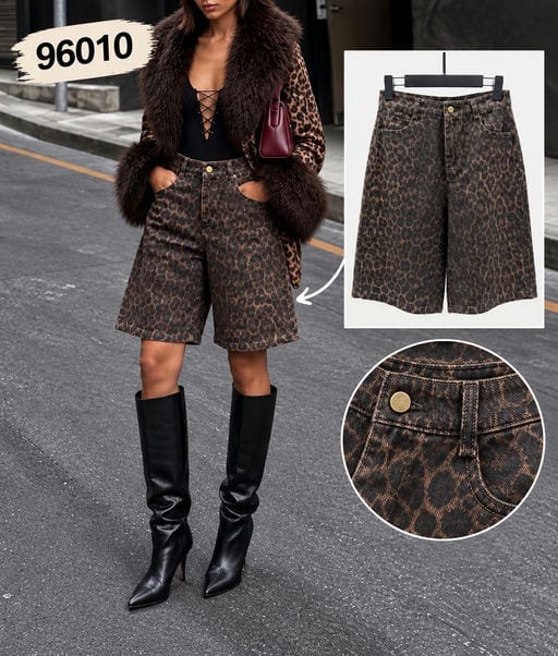 Short Léopard Denim — Réf. 96010 — Prévente — Grossiste GIORGIA paris