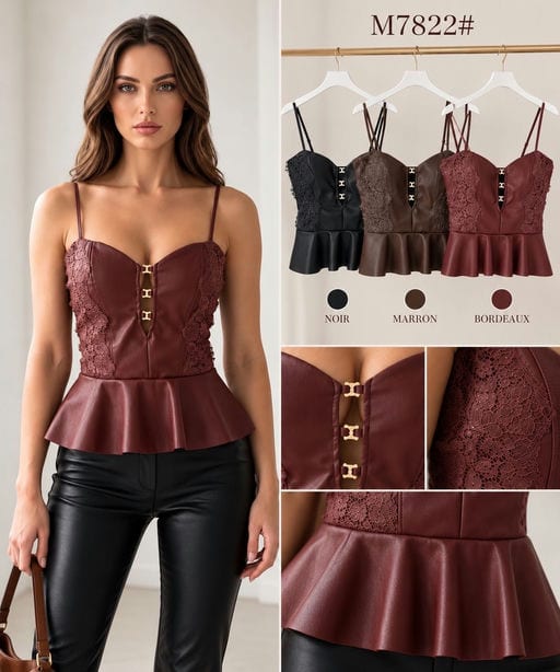 Top corset simili cuir — Réf. M7822# — Tops & Pulls — Grossiste GIORGIA paris