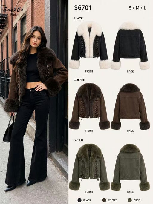 Veste lacée à fourrure — Réf. S6701 — Manteaux & Vestes — Grossiste GIORGIA paris