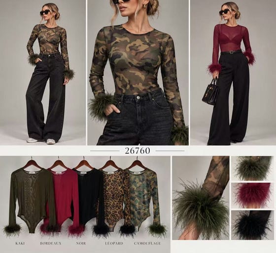 Body avec manches plumes — Réf. 26760 — Prévente — Grossiste GIORGIA paris