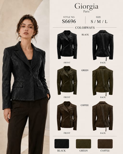 Veste blazer effet cuir texturé — Réf. s6696 — Prévente — Grossiste GIORGIA paris