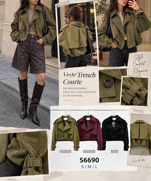 Veste trench court — Réf. S6690 — Manteaux & Vestes — Grossiste GIORGIA paris