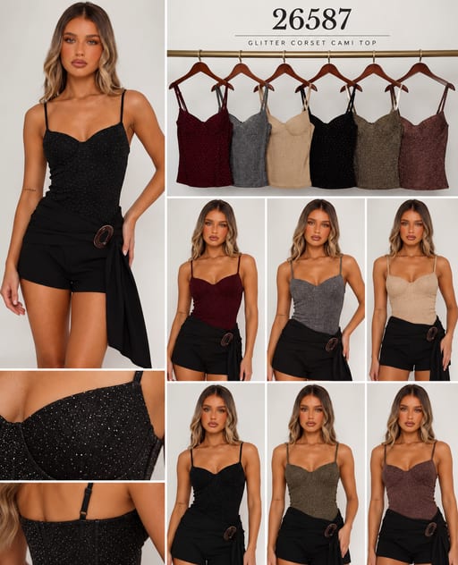Top corset glitter — Réf. 26587 — Prévente — Grossiste GIORGIA paris